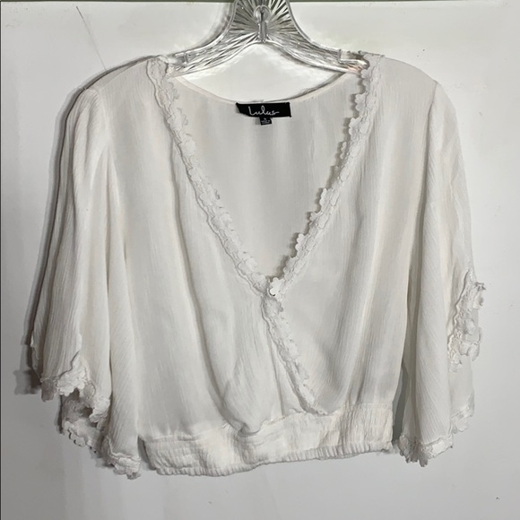 Lulu’s boho v neck crop top short bell sleeve top women’s small - Picture 2 of 8